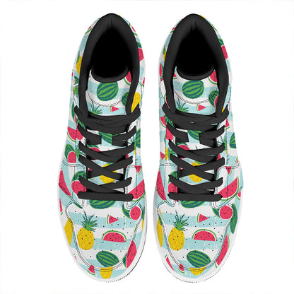 Cute Pineapple Watermelon Pattern Print High Top Leather Sneakers