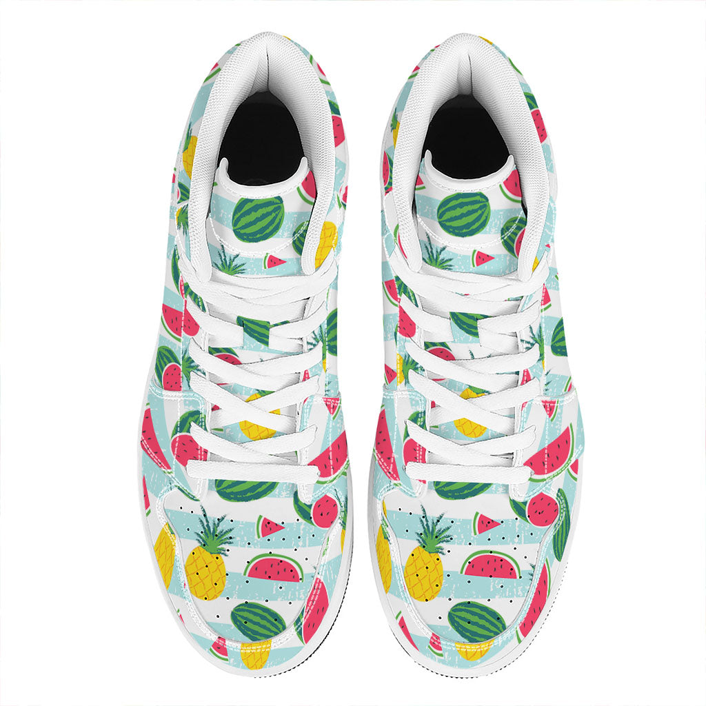 Cute Pineapple Watermelon Pattern Print High Top Leather Sneakers