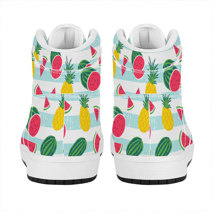 Cute Pineapple Watermelon Pattern Print High Top Leather Sneakers