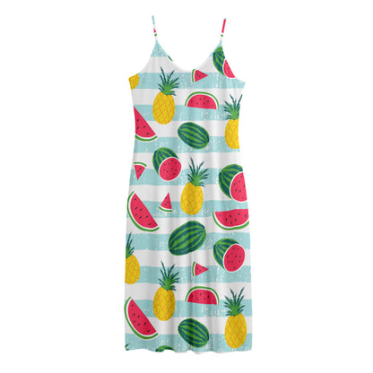 Cute Pineapple Watermelon Pattern Print Jersey Midi Cami Dress