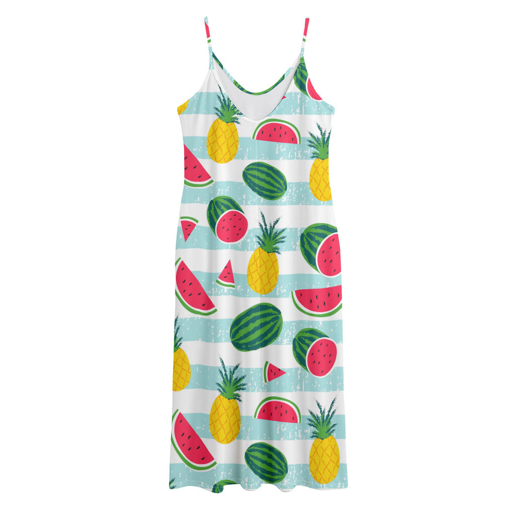 Cute Pineapple Watermelon Pattern Print Jersey Midi Cami Dress