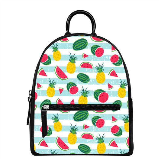 Cute Pineapple Watermelon Pattern Print Leather Backpack