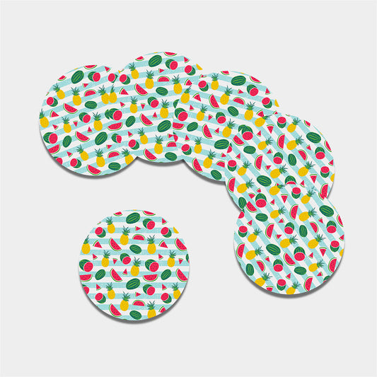 Cute Pineapple Watermelon Pattern Print Leather Coaster Set