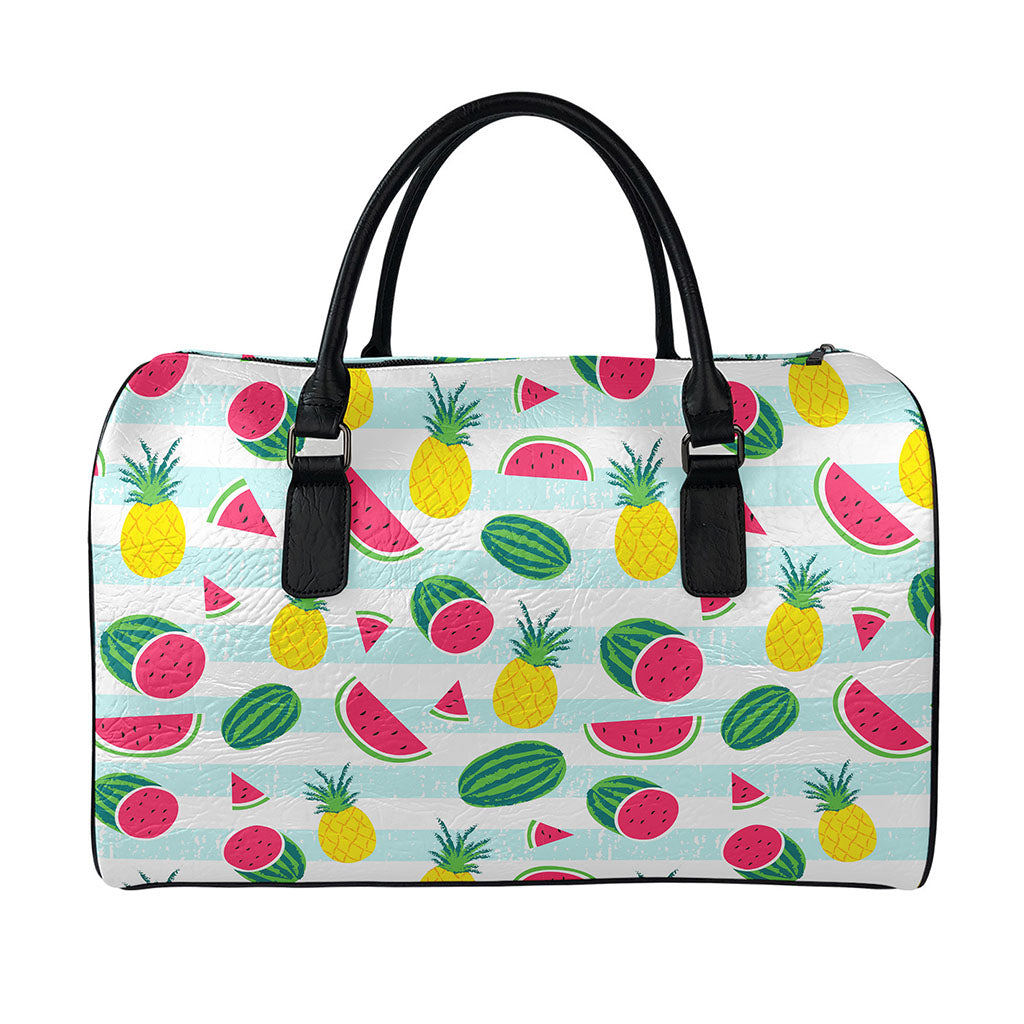 Cute Pineapple Watermelon Pattern Print Leather Duffle Bag