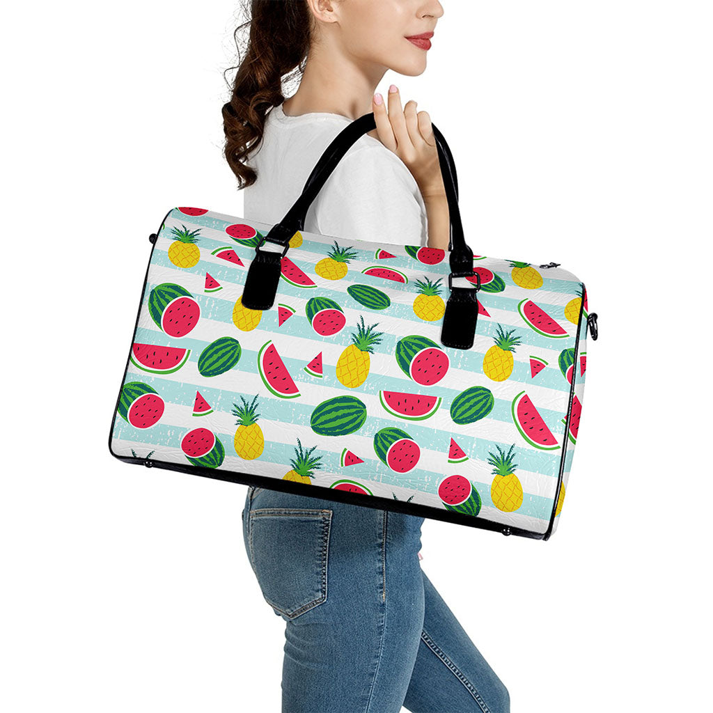 Cute Pineapple Watermelon Pattern Print Leather Duffle Bag