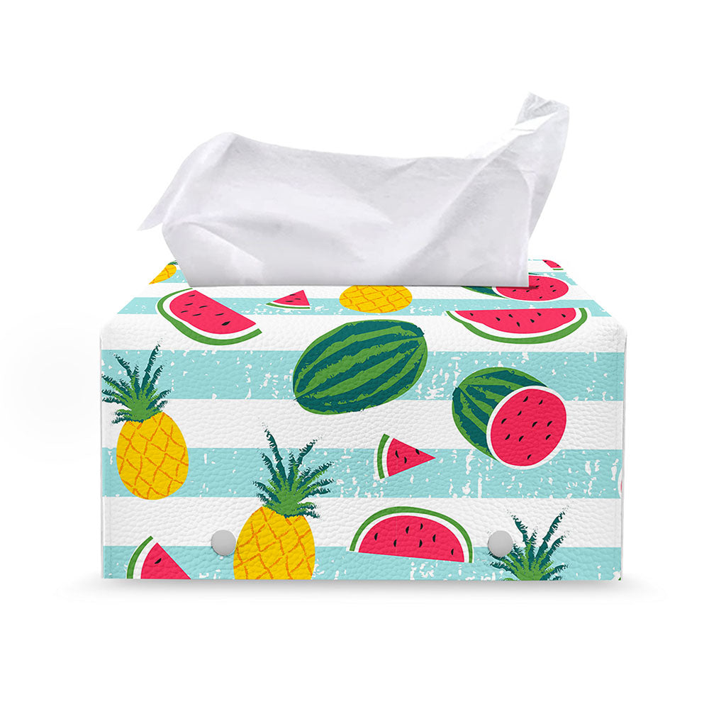Cute Pineapple Watermelon Pattern Print Leather Tissue Box Cover