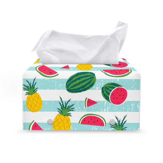 Cute Pineapple Watermelon Pattern Print Leather Tissue Box Cover