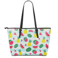 Cute Pineapple Watermelon Pattern Print Leather Tote Bag With Zipper