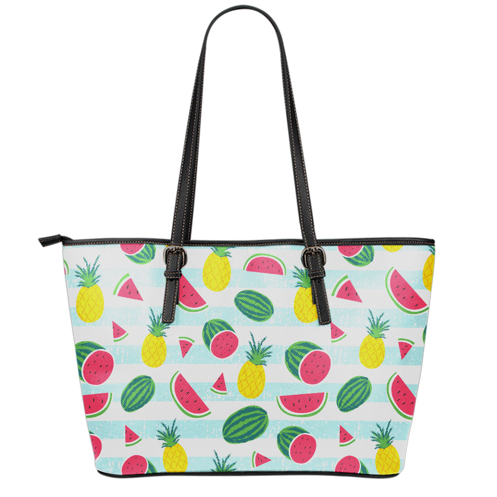 Cute Pineapple Watermelon Pattern Print Leather Tote Bag