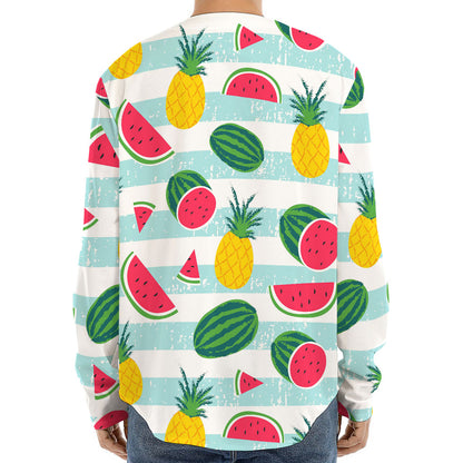 Cute Pineapple Watermelon Pattern Print Long Sleeve Baseball Jersey