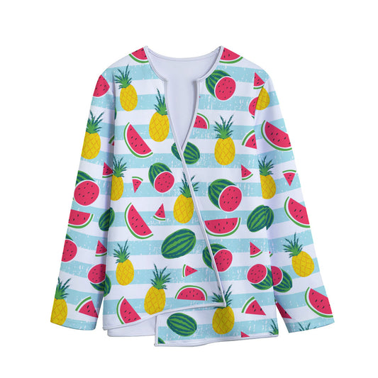 Cute Pineapple Watermelon Pattern Print Long Sleeve Short Coat