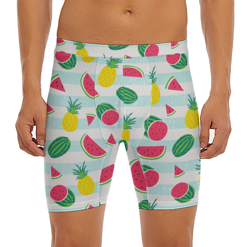 Cute Pineapple Watermelon Pattern Print Men's Long Boxer Briefs