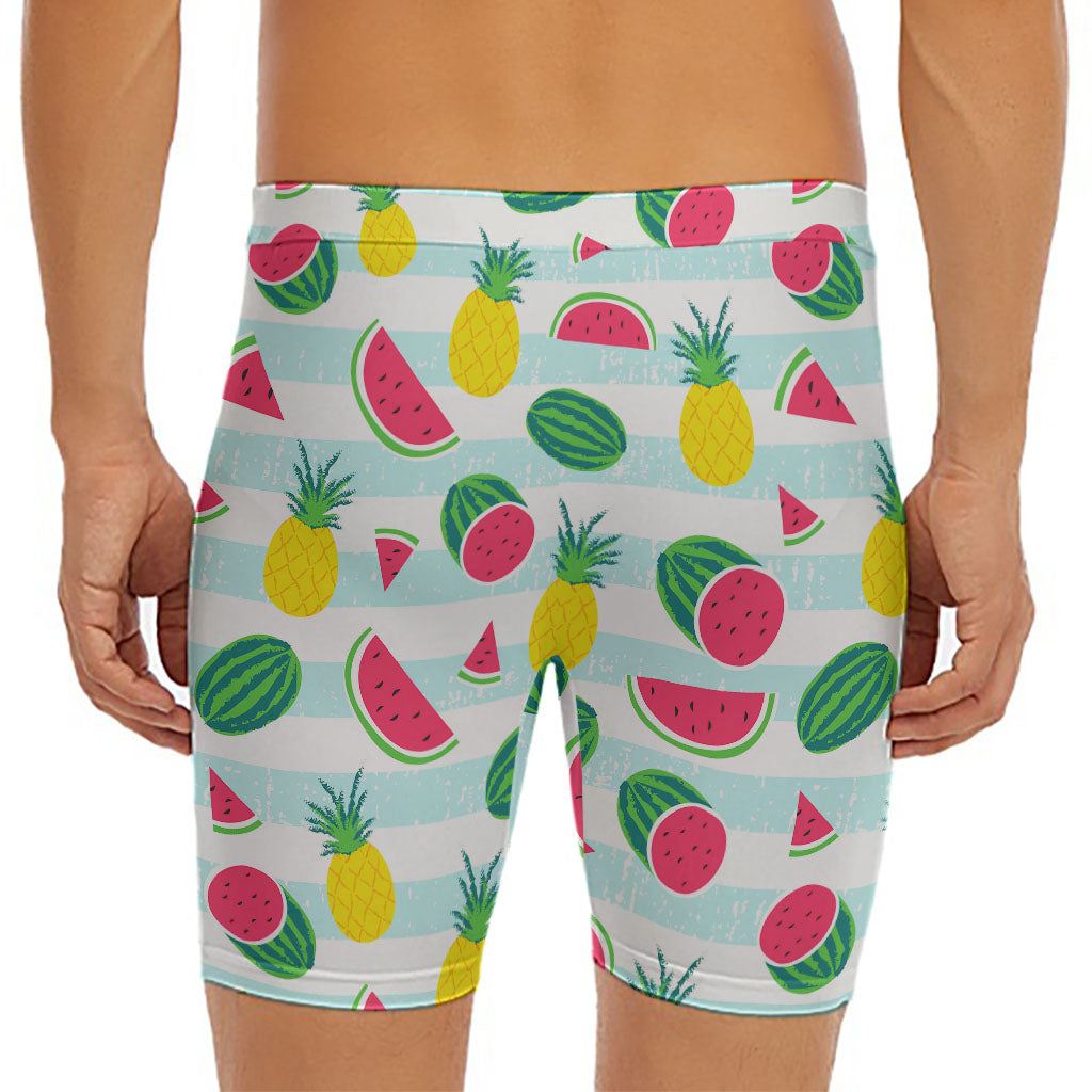 Cute Pineapple Watermelon Pattern Print Men's Long Boxer Briefs