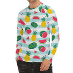 Cute Pineapple Watermelon Pattern Print Men's Long Sleeve Rash Guard