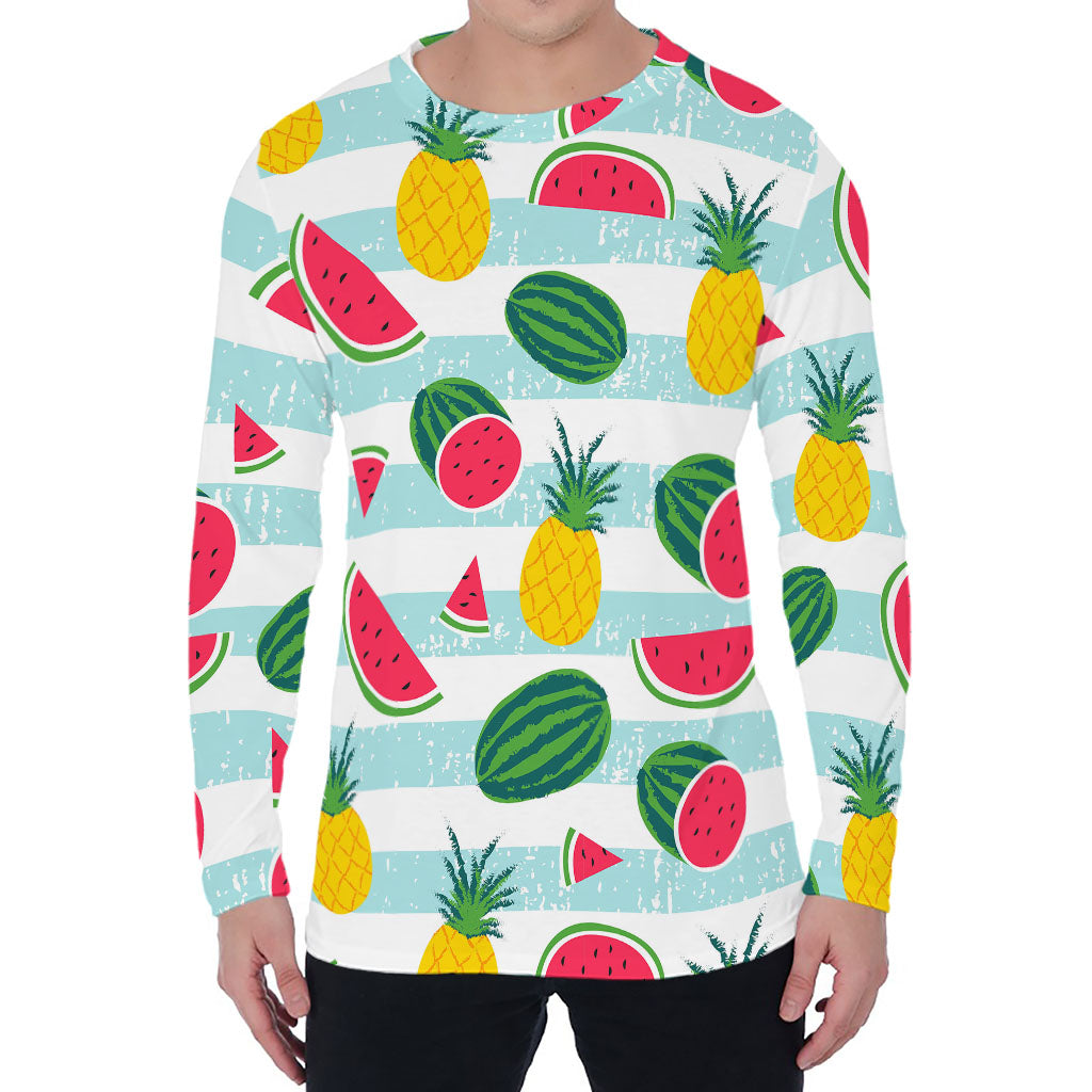 Cute Pineapple Watermelon Pattern Print Men's Long Sleeve T-Shirt