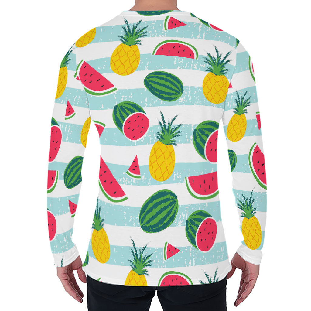 Cute Pineapple Watermelon Pattern Print Men's Long Sleeve T-Shirt