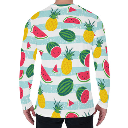 Cute Pineapple Watermelon Pattern Print Men's Long Sleeve T-Shirt