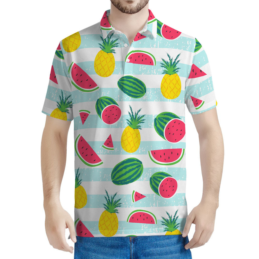 Cute Pineapple Watermelon Pattern Print Men's Polo Shirt