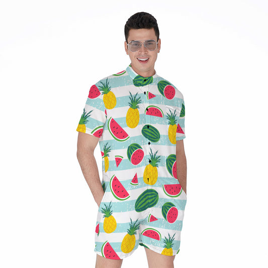 Cute Pineapple Watermelon Pattern Print Men's Rompers