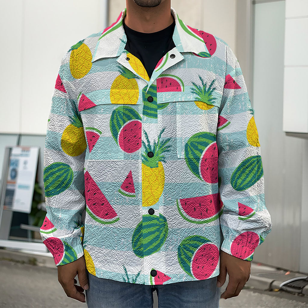Cute Pineapple Watermelon Pattern Print Men's Shirt Jacket