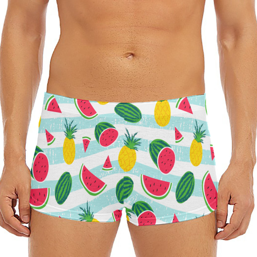 Cute Pineapple Watermelon Pattern Print Men's Short Boxer Briefs