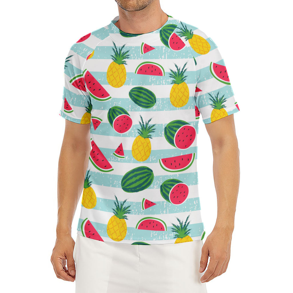 Cute Pineapple Watermelon Pattern Print Men's Short Sleeve Rash Guard