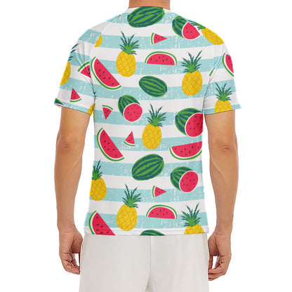 Cute Pineapple Watermelon Pattern Print Men's Short Sleeve Rash Guard
