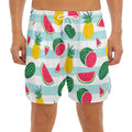Cute Pineapple Watermelon Pattern Print Men's Split Running Shorts