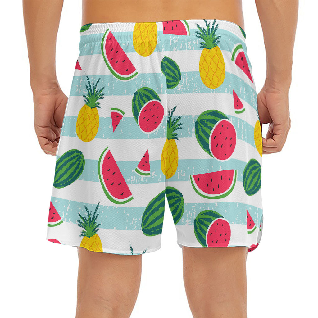Cute Pineapple Watermelon Pattern Print Men's Split Running Shorts