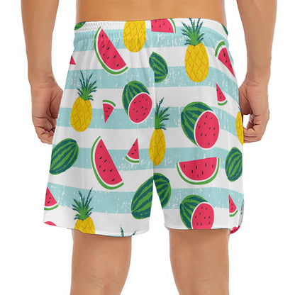 Cute Pineapple Watermelon Pattern Print Men's Split Running Shorts