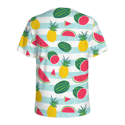 Cute Pineapple Watermelon Pattern Print Men's Sports T-Shirt