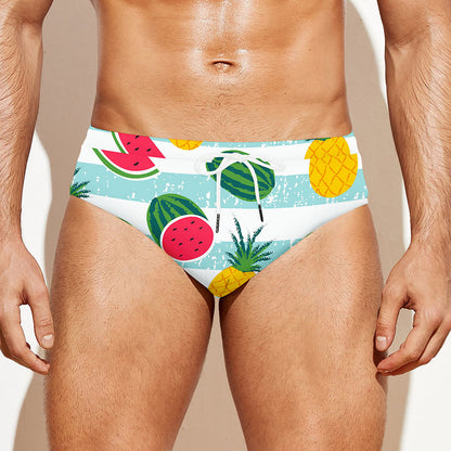 Cute Pineapple Watermelon Pattern Print Men's Swim Briefs