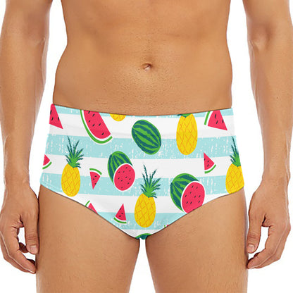 Cute Pineapple Watermelon Pattern Print Men's Triangle Swim Briefs