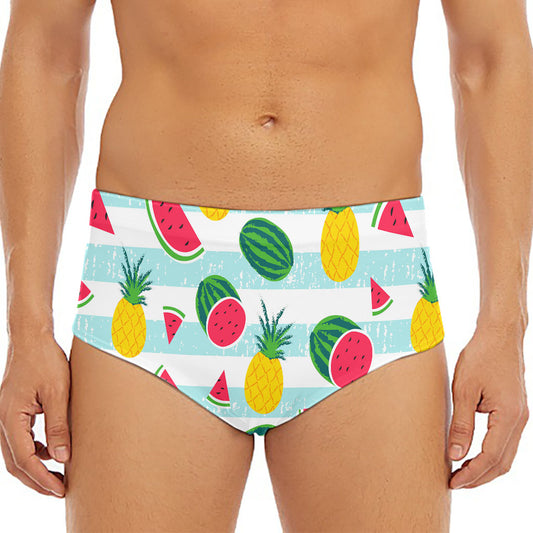 Cute Pineapple Watermelon Pattern Print Men's Triangle Swim Briefs
