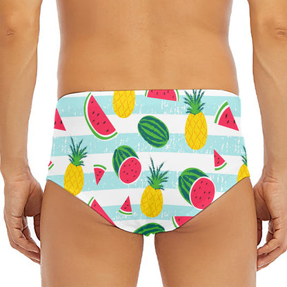 Cute Pineapple Watermelon Pattern Print Men's Triangle Swim Briefs