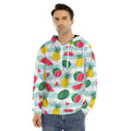 Cute Pineapple Watermelon Pattern Print Men's Velvet Pullover Hoodie