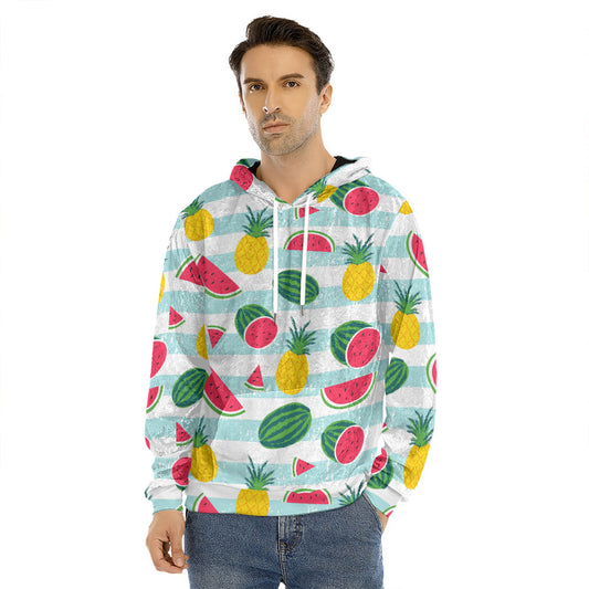 Cute Pineapple Watermelon Pattern Print Men's Velvet Pullover Hoodie