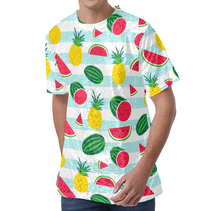 Cute Pineapple Watermelon Pattern Print Men's Velvet T-Shirt