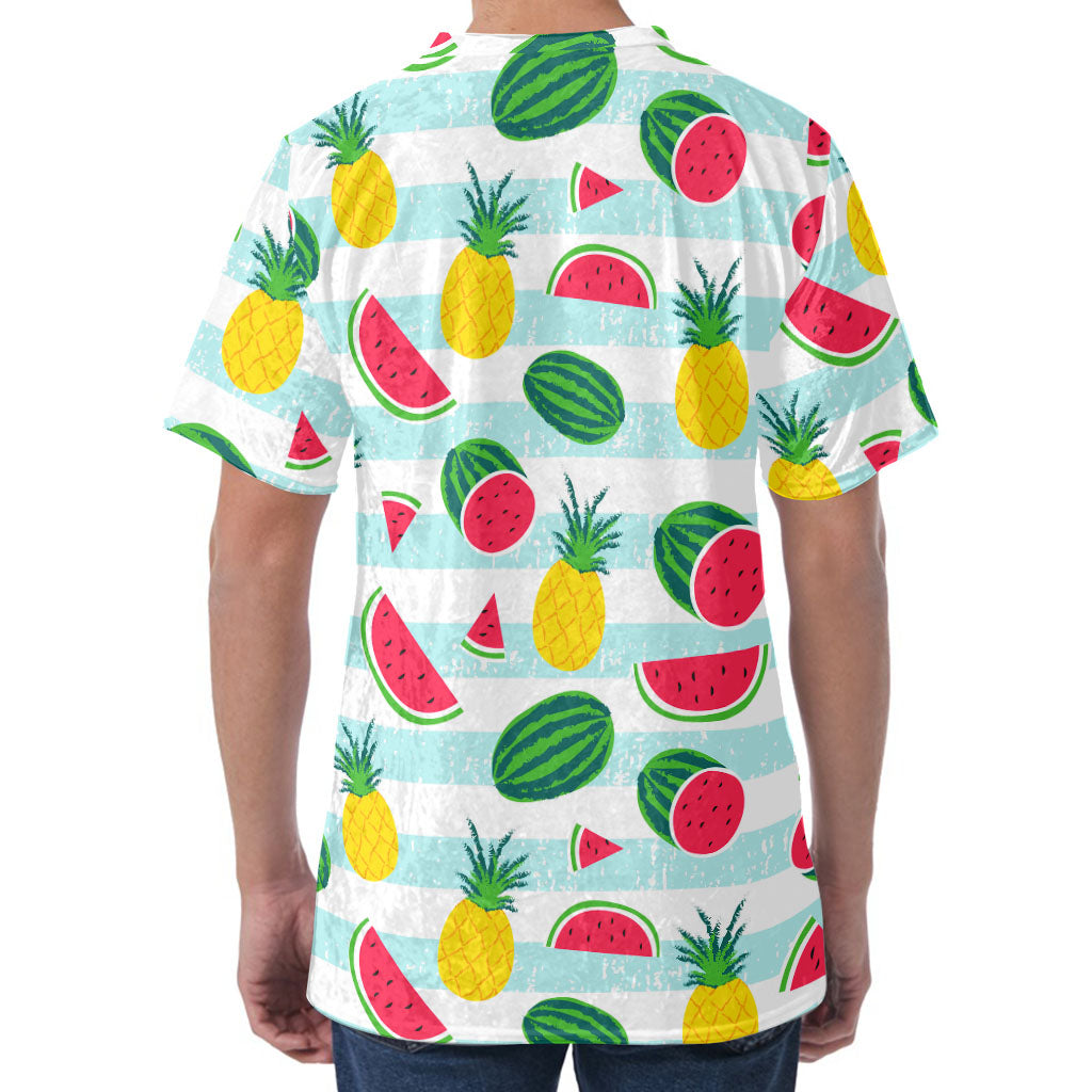 Cute Pineapple Watermelon Pattern Print Men's Velvet T-Shirt