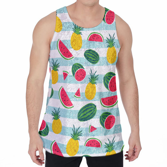 Cute Pineapple Watermelon Pattern Print Men's Velvet Tank Top