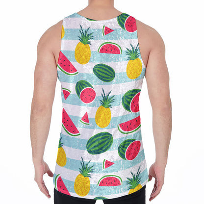Cute Pineapple Watermelon Pattern Print Men's Velvet Tank Top