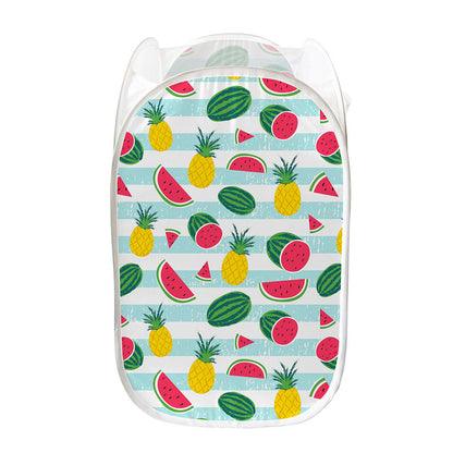 Cute Pineapple Watermelon Pattern Print Mesh Laundry Hamper