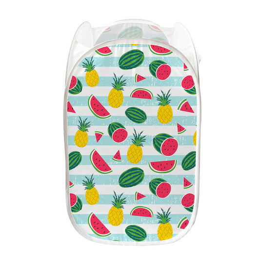 Cute Pineapple Watermelon Pattern Print Mesh Laundry Hamper