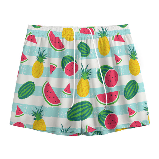 Cute Pineapple Watermelon Pattern Print Mesh Shorts