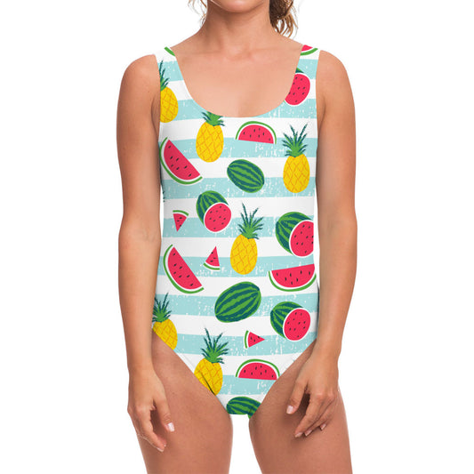 Cute Pineapple Watermelon Pattern Print One Piece Swimsuit