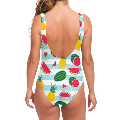 Cute Pineapple Watermelon Pattern Print One Piece Swimsuit
