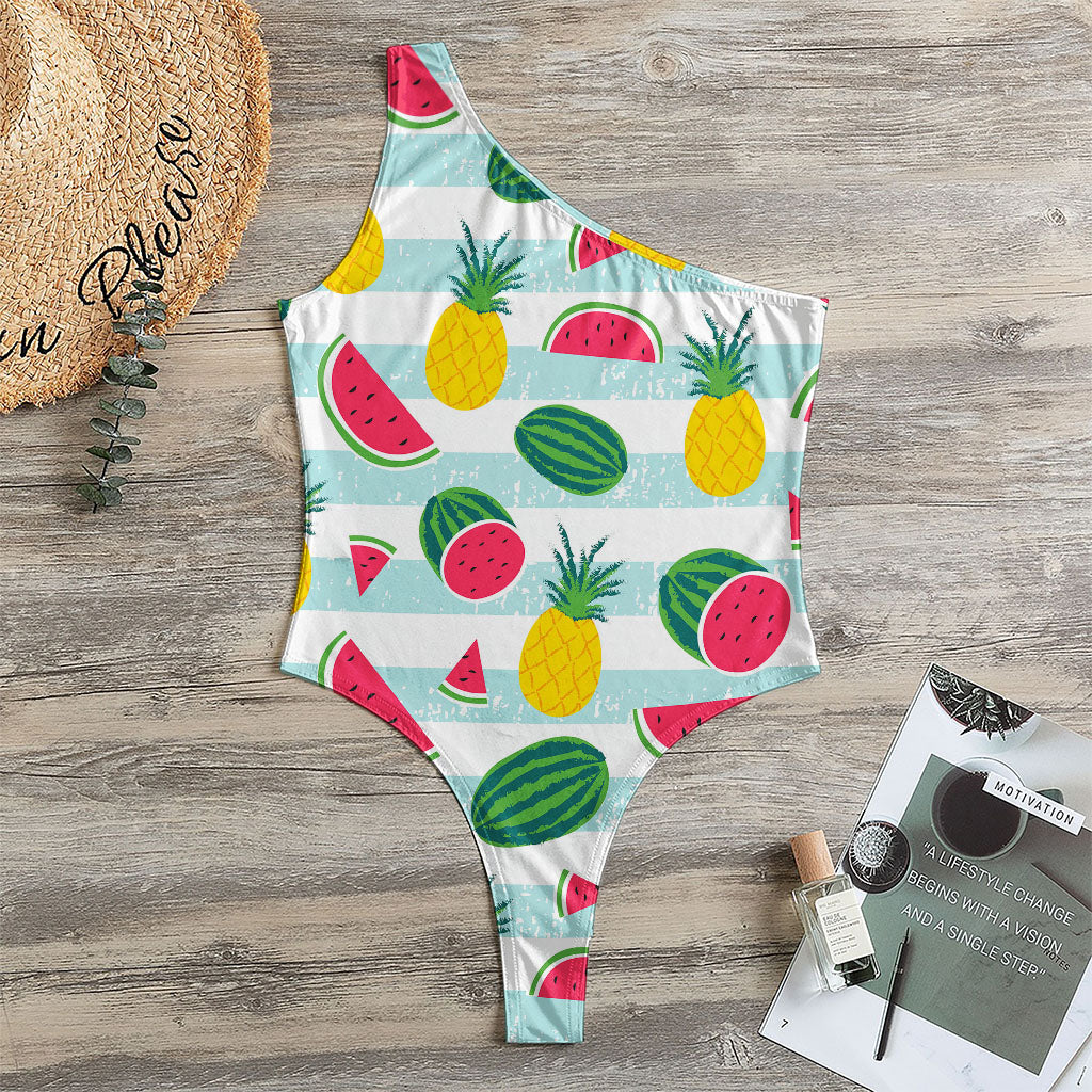 Cute Pineapple Watermelon Pattern Print One Shoulder Bodysuit