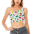Cute Pineapple Watermelon Pattern Print One Shoulder Crop Top
