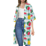 Cute Pineapple Watermelon Pattern Print Open Front Beach Cover Up