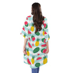 Cute Pineapple Watermelon Pattern Print Open Front Beach Cover Up